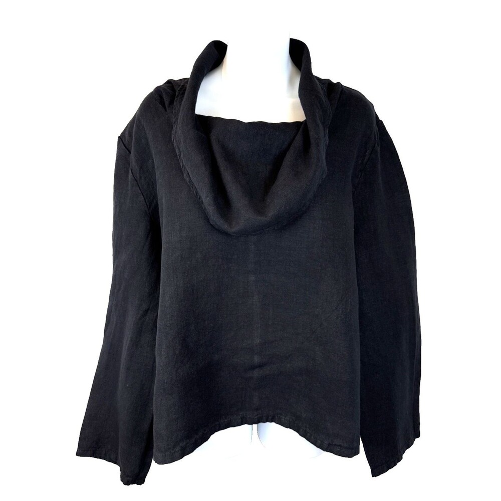 Bryn Walker Etta Linen Top S Black Cowl Neck Long Sleeve Slouchy Lagenlook